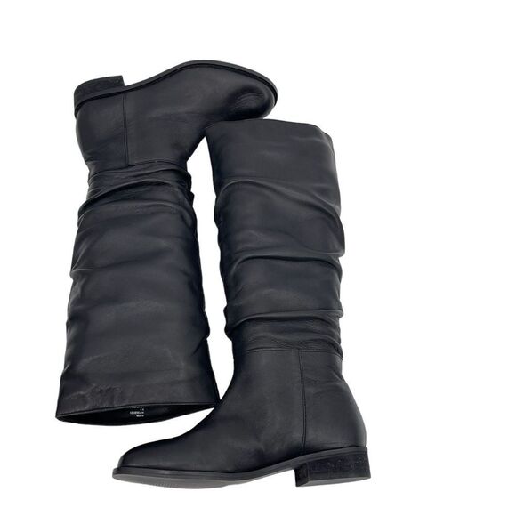 STEVE MADDEN Women's Anya Black Leather Knee High Pull-on Riding Boots Size 5.5 - Picture 1 of 10